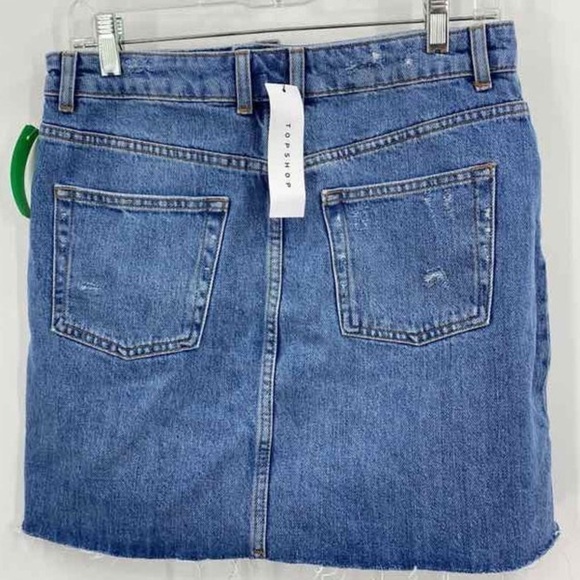 Topshop New Womens Size 8 High Waist Raw Hem Denim Mini Skirt in Mid Wash Blue - Picture 5 of 7